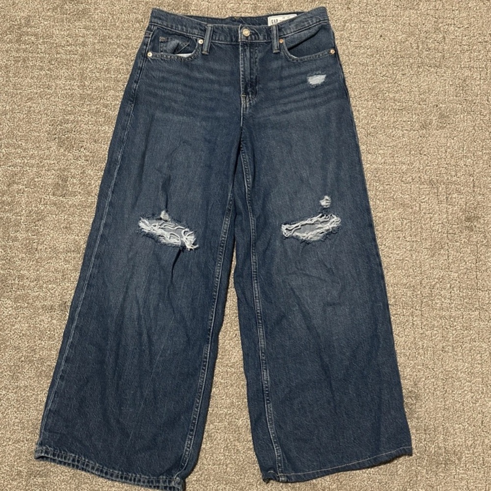 GAP | Baggy Mid-Rise Blue Wide-Leg Distressed Jeans | Size 26/2P - Picture 4 of 10